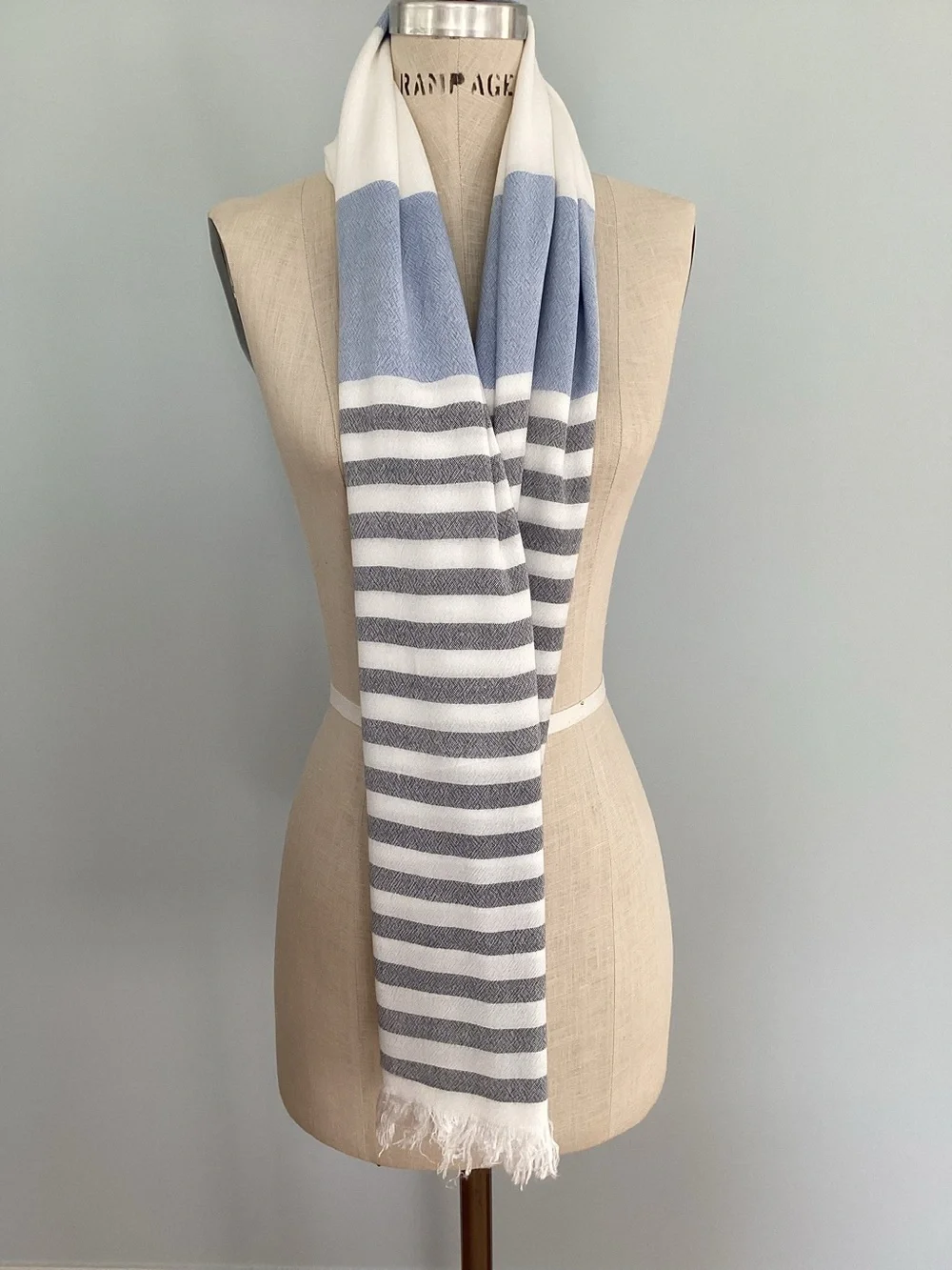 Women’s Blue and White Striped Viscose Scarf